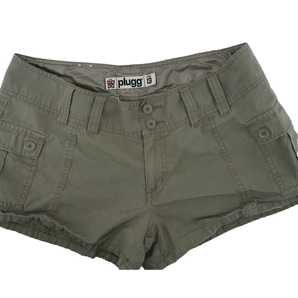 Plugg‎ Vintage Micro Shorts Cargo Women's 13 Y2K Olive 90s Festival Distressed